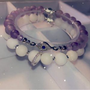 Amethyst and Matte White Beads